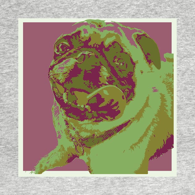 Pink and Green Pop Art Smiling Pug by gloobella